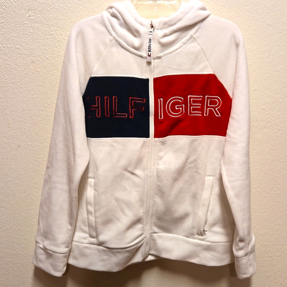 Tommy Hilfiger Sport, Women's fleece zip front hoodie, white, Size Large